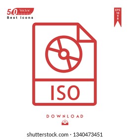 Outline iso file-type icon vector isolated on white background. Graphic design, material design, 2019 year best selling icons, mobile application, UI / UX design, EPS 10 format vector