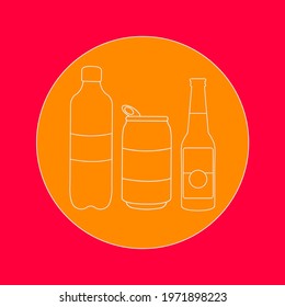outline isolated vector glass Bottle beer symbol or water, line carbonated energy can isolated cola and soft drinks juice icon flat design. container set Alcohol of liquid or beverage Types art