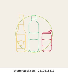 contorno vidrio vectorial aislado Símbolo de cerveza o agua, la energía carbonatada de la línea corona puede aislar cola y el diseño plano del icono de jugo de refrescos. conjunto de recipientes Alcohol de líquidos o bebidas Tipos de arte