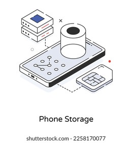 An outline isometric icon of phone storage 