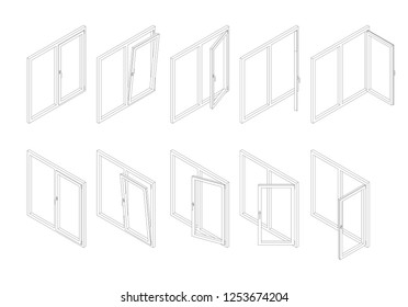 Isometric Opened Closed Elevator Doors Set Stock Vector (Royalty Free ...