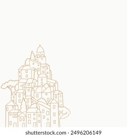 Outline Italian cliffside homes copy space card