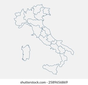 Outline Italy map isolated on white background. Italy map. Italy map outline template. Editable Italy map outline with state divisions. Vector illustration