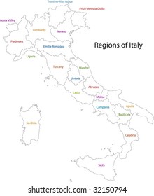 Outline Italy map with regions