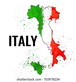 The outline of the Italy with a watercolor flag inside. Vector illustration