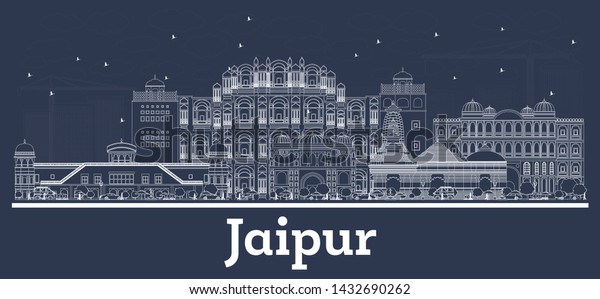 Outline Jaipur India City Skyline White Stock Vector (Royalty Free ...