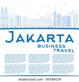 Outline Jakarta skyline with blue landmarks and copy space. Vector illustration. Business travel and tourism concept with place for text. Image for presentation, banner, placard and web site.