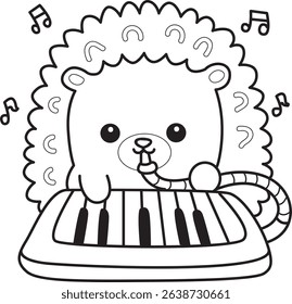Outline of Japanese diary kawaii cute hedgehog illustrations.
outline of hedgehog playing a piano