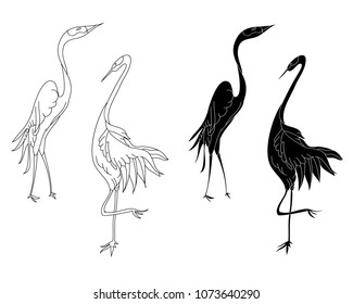 outline Japanese Heron bird isolate.