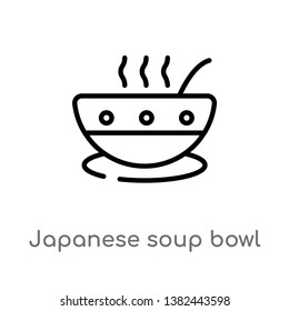 outline japanese soup bowl vector icon. isolated black simple line element illustration from food concept. editable vector stroke japanese soup bowl icon on white background