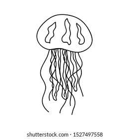Outline jellyfish isolated on white background. Abstract coloring book element. Sea life abstraction. Medusa sketch.