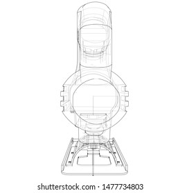 Outline Jig saw. Vector image rendered from 3d model in sketch style or drawing. Blue background