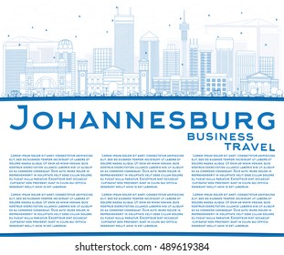 Outline Johannesburg Skyline with Blue Buildings and Copy Space. Vector Illustration. Business Travel and Tourism Concept with Johannesburg Modern Buildings. Image for Presentation and Banner.