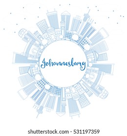 Outline Johannesburg Skyline with Blue Buildings and Copy Space. Vector Illustration. Business Travel and Tourism Concept with Johannesburg Modern Architecture. Image for Presentation and Banner.