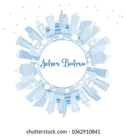 Outline Johor Bahru Malaysia Skyline with Blue Buildings and Copy Space. Business Travel and Tourism Vector Illustration with Modern Architecture. Johor Bahru Cityscape with Landmarks.