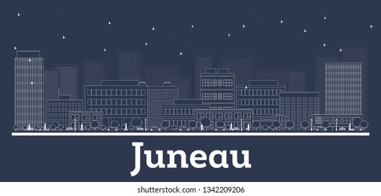 Outline Juneau Alaska City Skyline with White Buildings. Vector Illustration. Business Travel and Concept with Modern Architecture. Juneau Cityscape with Landmarks