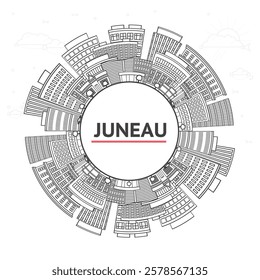 Outline Juneau Alaska City Skyline with Modern Buildings and copy space Isolated on White. Vector Illustration. Juneau USA Cityscape with Landmarks.