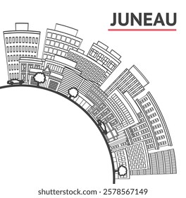 Outline Juneau Alaska City Skyline with Modern Buildings and copy space Isolated on White. Vector Illustration. Juneau USA Cityscape with Landmarks.