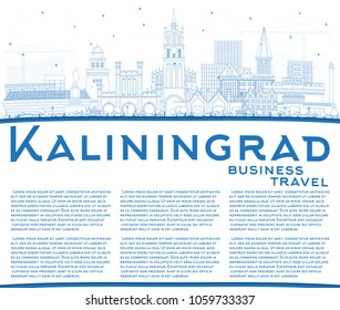 Outline Kaliningrad Russia City Skyline with Blue Buildings and Copy Space. Business Travel and Tourism Concept with Historic Architecture. Kaliningrad Cityscape with Landmarks.