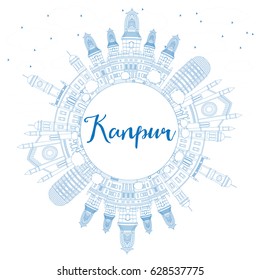 Outline Kanpur Skyline with Blue Buildings and Copy Space. Vector Illustration. Business Travel and Tourism Concept with Historic Architecture. Image for Presentation Banner Placard and Web Site.