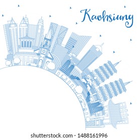 Outline Kaohsiung Taiwan City Skyline with Blue Buildings and Copy Space. Vector Illustration. Business Travel and Tourism Concept with Historic Architecture. Kaohsiung China Cityscape with Landmarks.