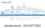 Outline Kathmandu Nepal City Skyline with Blue Buildings and reflections. Vector Illustration. Kathmandu Cityscape with Landmarks. Business Travel and Tourism Concept with Historic Architecture.