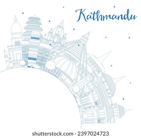 Outline Kathmandu Nepal City Skyline with Blue Buildings and Copy Space. Vector Illustration. Kathmandu Cityscape with Landmarks. Business Travel and Tourism Concept with Historic Architecture.