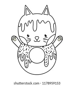 outline kawaii cute cat donut food