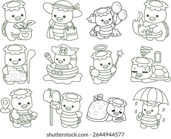 Outline of Kawaii japanese mythology Kappa sticker cute. Outline of kappa in the random activity. 
Coloring pages of Cute kappa mascot ghost japanese.