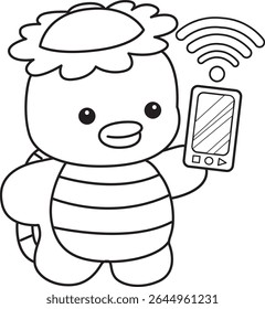 Outline of Kawaii japanese mythology Kappa sticker cute. Coloring pages of Cute kappa mascot ghost japanese.
outline of Kappa bring a phone