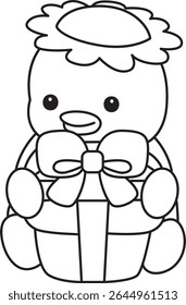 Outline of Kawaii japanese mythology Kappa sticker cute. Coloring pages of Cute kappa mascot ghost japanese.
outline of Kappa bring a gift box