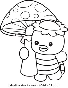 Contorno da mitologia japonesa kawaii Kappa adesivo bonito. Colorir páginas de bonito kappa mascote fantasma japonês.
contorno de Kappa trazer um cogumelo