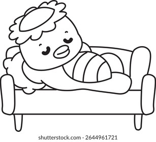 Contorno da mitologia japonesa kawaii Kappa adesivo bonito. Colorir páginas de bonito kappa mascote fantasma japonês.
esboço de Kappa deitado no sofá