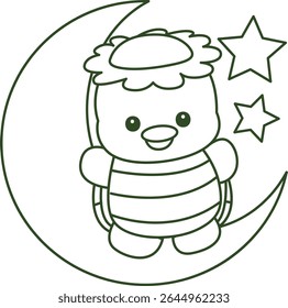 Contorno da mitologia japonesa kawaii Kappa adesivo bonito. Colorir páginas de bonito kappa mascote fantasma japonês.
contorno de Kappa ficar de pé na lua