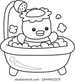 Contorno da mitologia japonesa kawaii Kappa adesivo bonito. Colorir páginas de bonito kappa mascote fantasma japonês.
esboço de Kappa tomar um banho