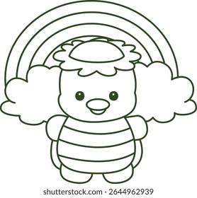 Contorno da mitologia japonesa kawaii Kappa adesivo bonito. Colorir páginas de bonito kappa mascote fantasma japonês.
contorno de Kappa em frente ao arco-íris
