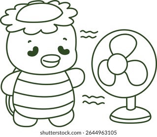 Outline of Kawaii japanese mythology Kappa sticker cute. Coloring pages of Cute kappa mascot ghost japanese.
outline of Kappa feel the air from the fan
