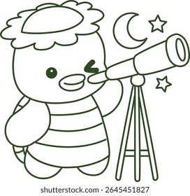 Outline of Kawaii japanese mythology Kappa sticker cute. Coloring pages of Cute kappa mascot ghost japanese. outline of Kappa see the moon by telescope
