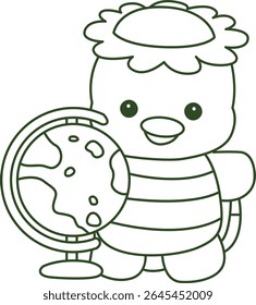 Contorno da mitologia japonesa kawaii Kappa adesivo bonito. Colorir páginas de bonito kappa mascote fantasma japonês.
contorno de Kappa trazer um globo