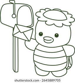 Outline of Kawaii japanese mythology Kappa sticker cute. Coloring pages of Cute kappa mascot ghost japanese.
outline of Kappa sending message by mail box