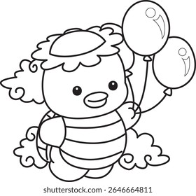 Contorno da mitologia japonesa kawaii Kappa adesivo bonito. Colorir páginas de bonito kappa mascote fantasma japonês.
contorno de Kappa trazer três de balões