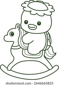Contorno da mitologia japonesa kawaii Kappa adesivo bonito. Colorir páginas de bonito kappa mascote fantasma japonês.
esboço de Kappa jogando um cavalo rochoso