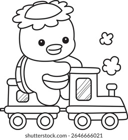 Contorno da mitologia japonesa kawaii Kappa adesivo bonito. Colorir páginas de bonito kappa mascote fantasma japonês.
contorno de Kappa andando em um trem