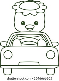 Contorno da mitologia japonesa kawaii Kappa adesivo bonito. Colorir páginas de bonito kappa mascote fantasma japonês.
esboço de Kappa dirigindo um carro