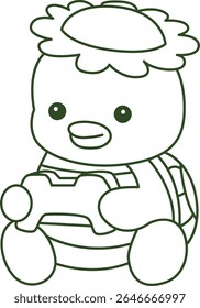 Contorno da mitologia japonesa kawaii Kappa adesivo bonito. Colorir páginas de bonito kappa mascote fantasma japonês.
contorno de Kappa jogando um jogo