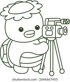 Contorno da mitologia japonesa kawaii Kappa adesivo bonito. Colorir páginas de bonito kappa mascote fantasma japonês.
contorno de Kappa quer fazer conteúdo com câmera