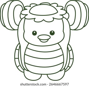 Contorno da mitologia japonesa kawaii Kappa adesivo bonito. Colorir páginas de bonito kappa mascote fantasma japonês.
contorno de Kappa levantando um haltere