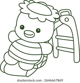Contorno da mitologia japonesa kawaii Kappa adesivo bonito. Colorir páginas de bonito kappa mascote fantasma japonês.
contorno de Kappa jogando no deslizamento