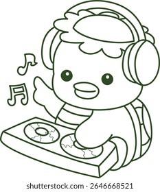 Contorno da mitologia japonesa kawaii Kappa adesivo bonito. Colorir páginas de bonito kappa mascote fantasma japonês.
Kappa tocando um disco na boate