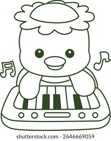 Contorno da mitologia japonesa kawaii Kappa adesivo bonito. Colorir páginas de bonito kappa mascote fantasma japonês.
contorno de Kappa tocando um piano